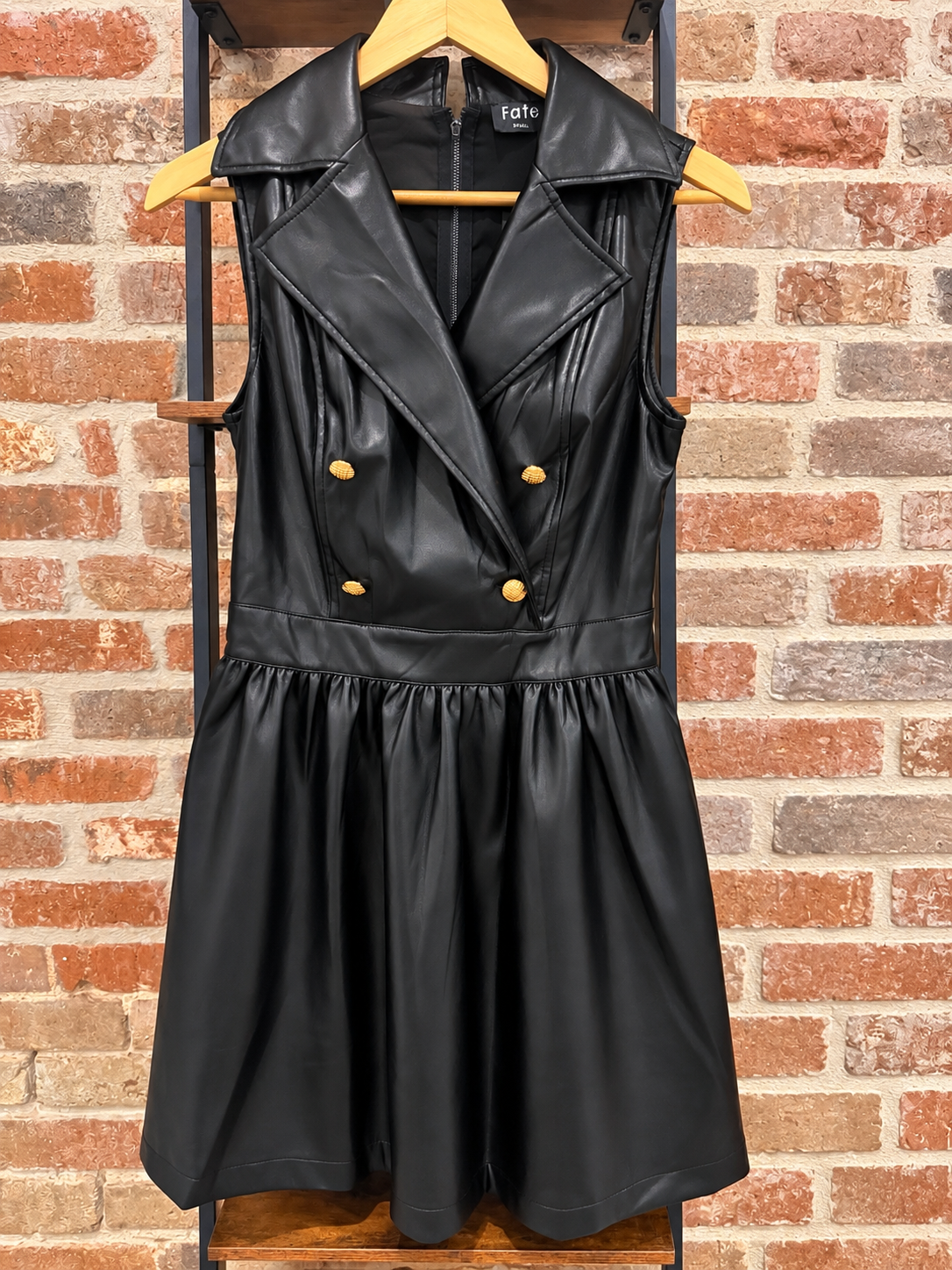Black Vegan Leather Double Breasted Bodice Dress