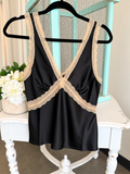 Black and Lace Satin Tank