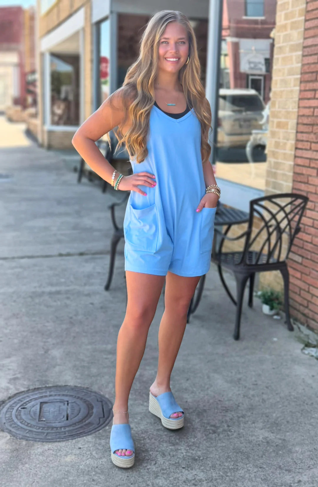 Light Blue V Neck Romper