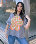 Short Sleeve Flower Patch in Grey