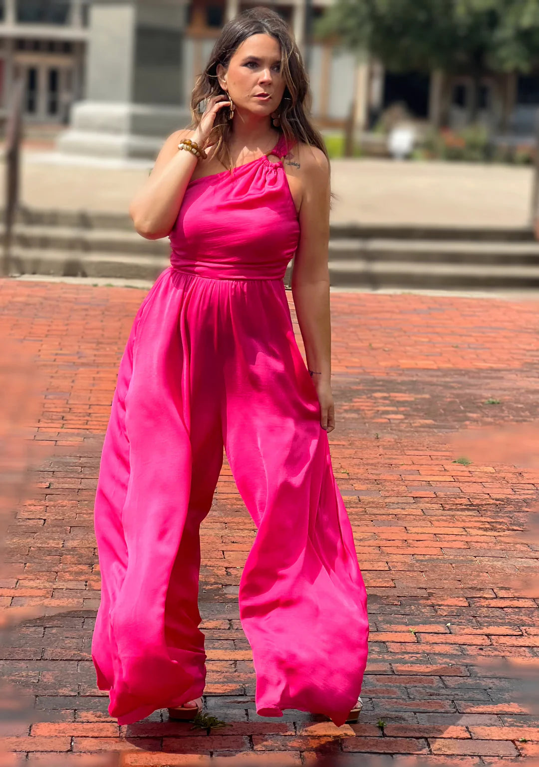Hot Pink One Shoulder Jumper Suit