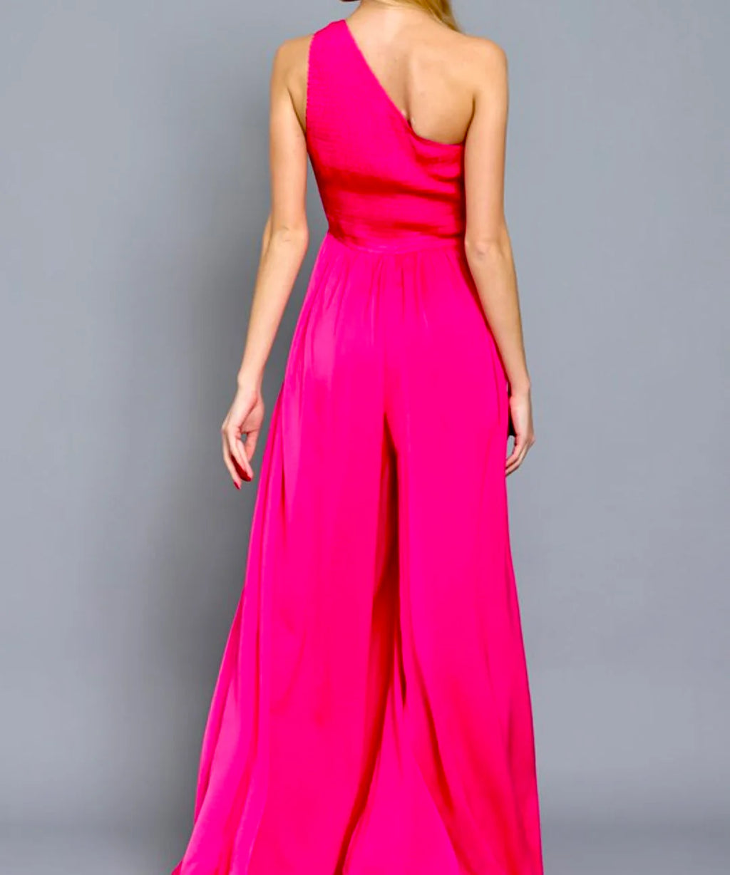 Hot Pink One Shoulder Jumper Suit