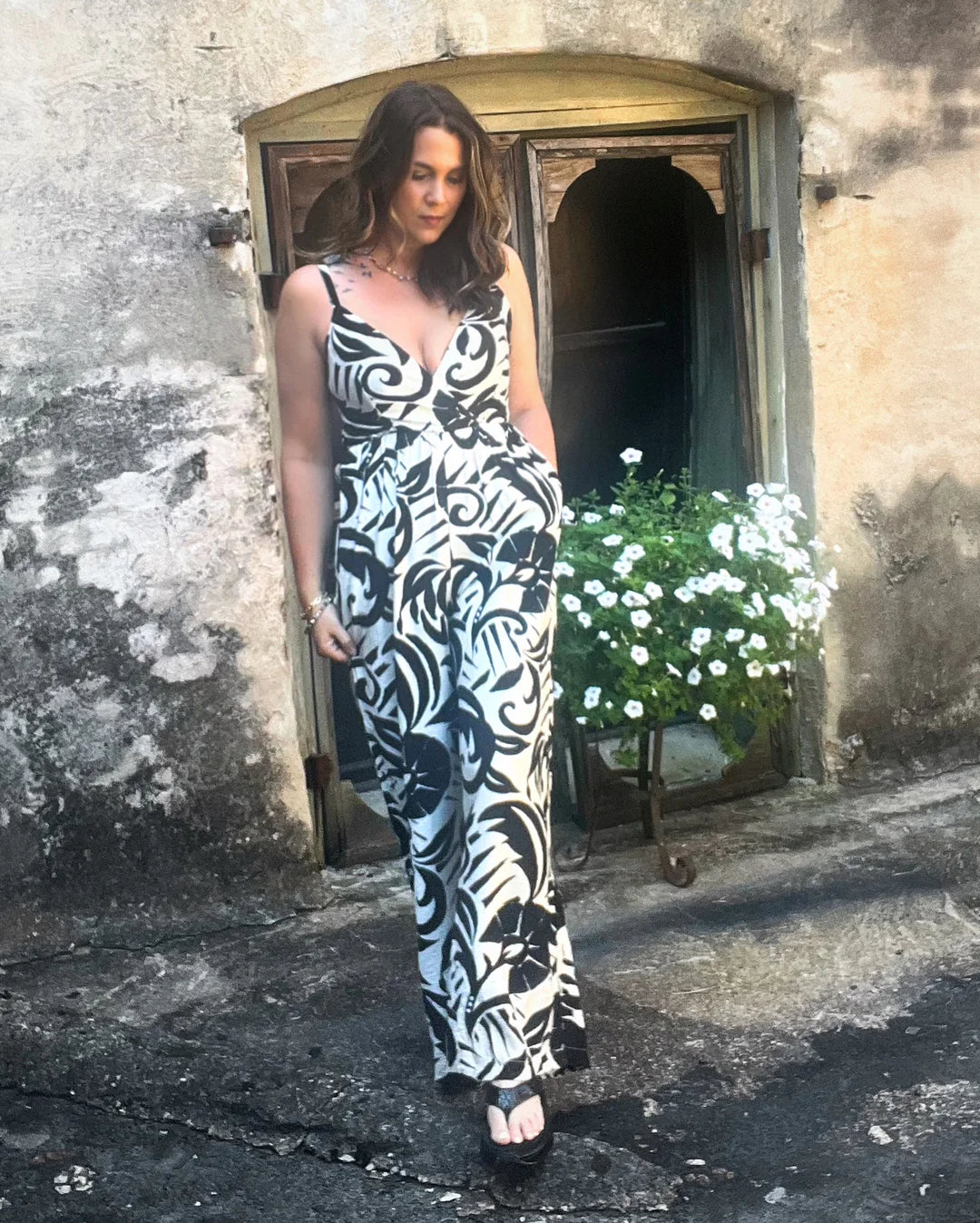 Spaghetti Strap Black & White Jumpsuit