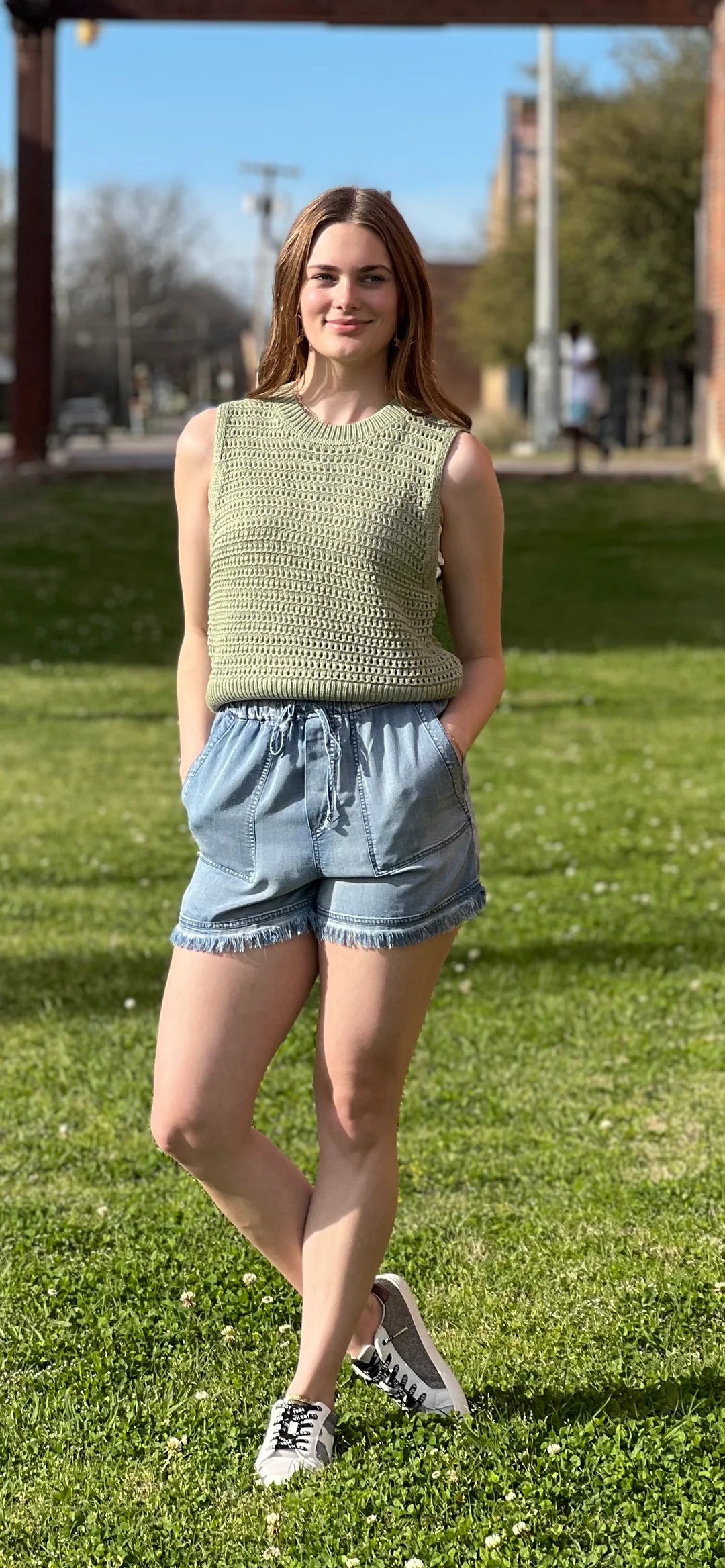 Sweater Net Top In Sage