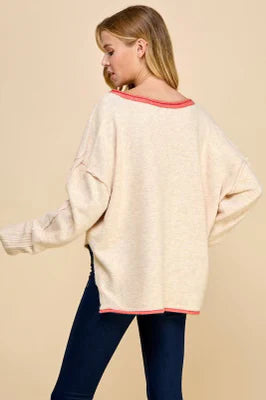 V Neck Soft Top w/ Coral Trim