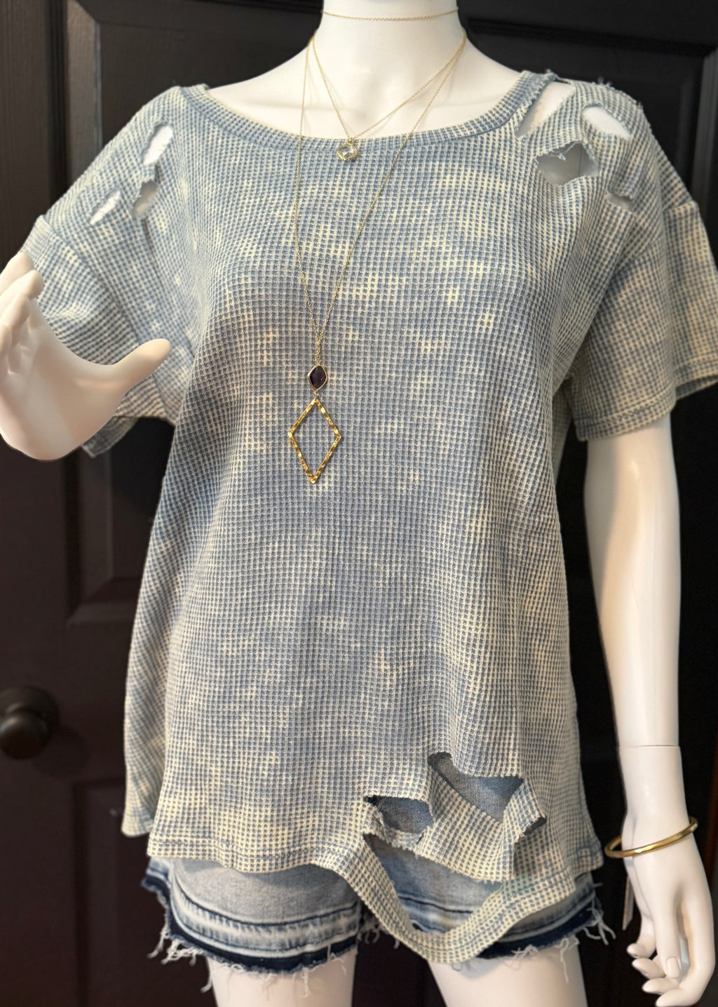 Laser Cut Mineral Wash Loose Fit Top