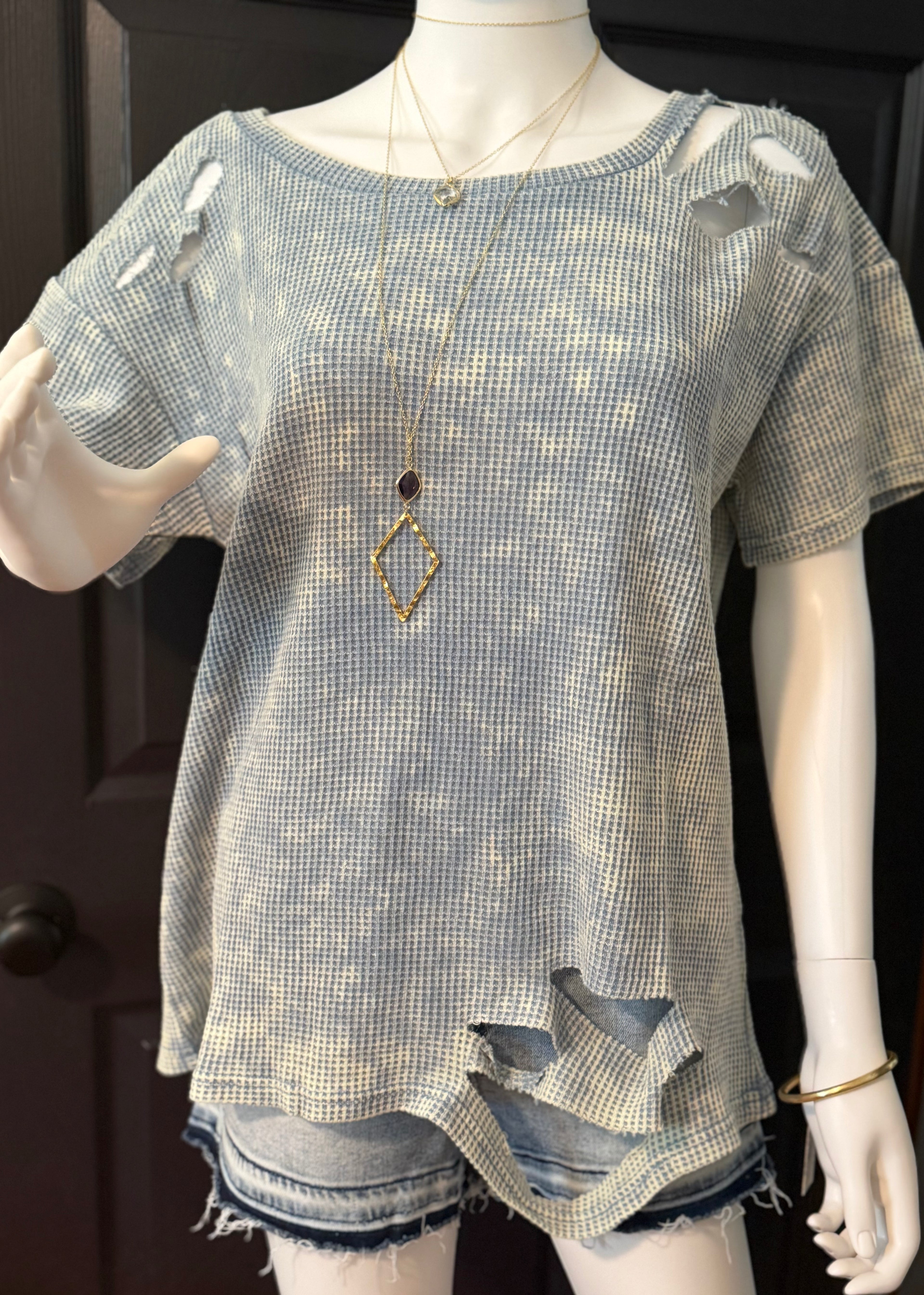 Laser Cut Mineral Wash Loose Fit Top