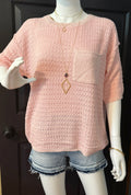 Textured Sweater Top W/ Pocket