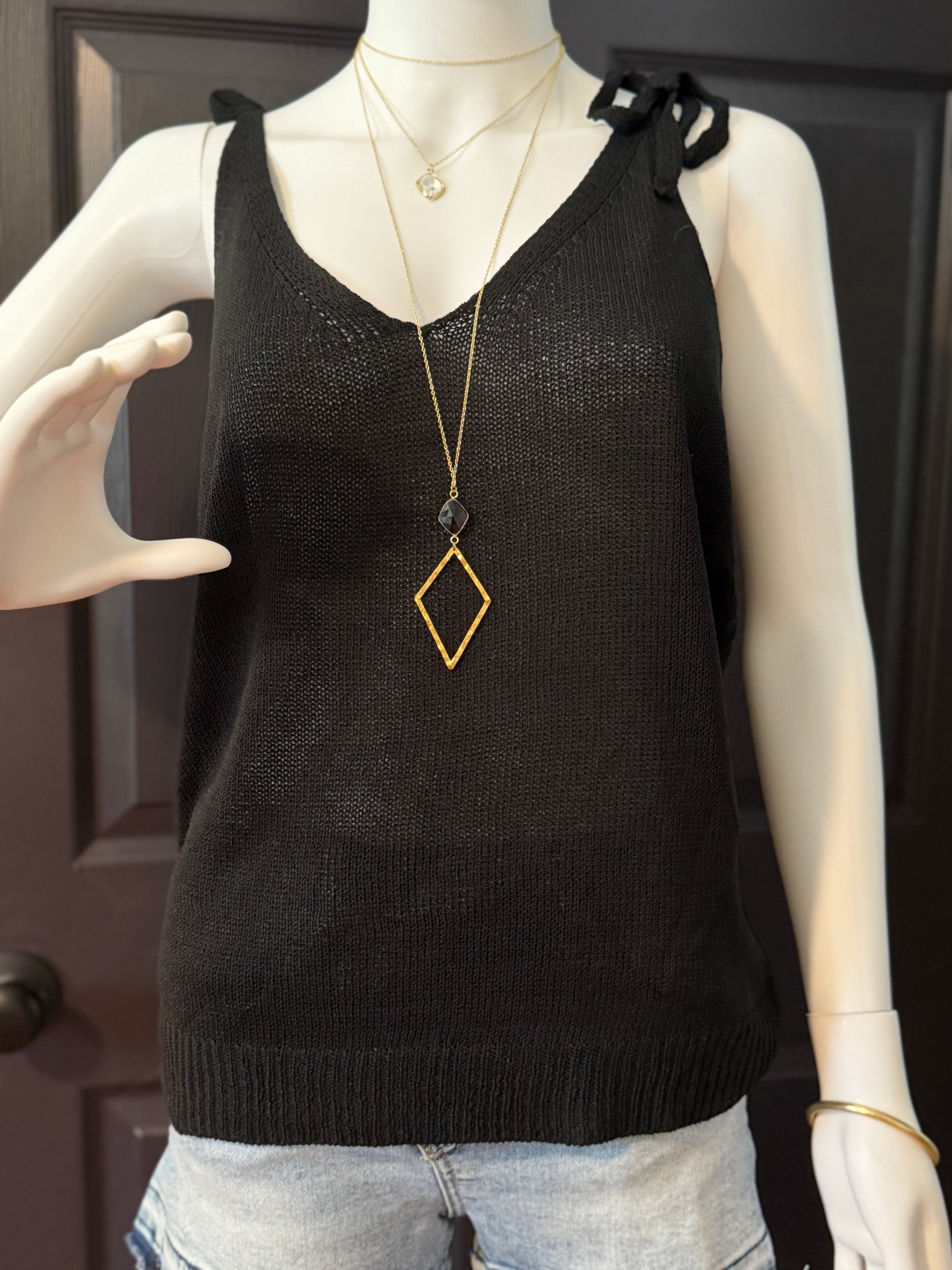 Tied Shoulder Solid Knit Tank