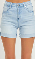 High Rise Light Wash Cuffed Shorts
