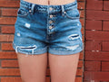 Button Down Cuffed Medium Wash Denim