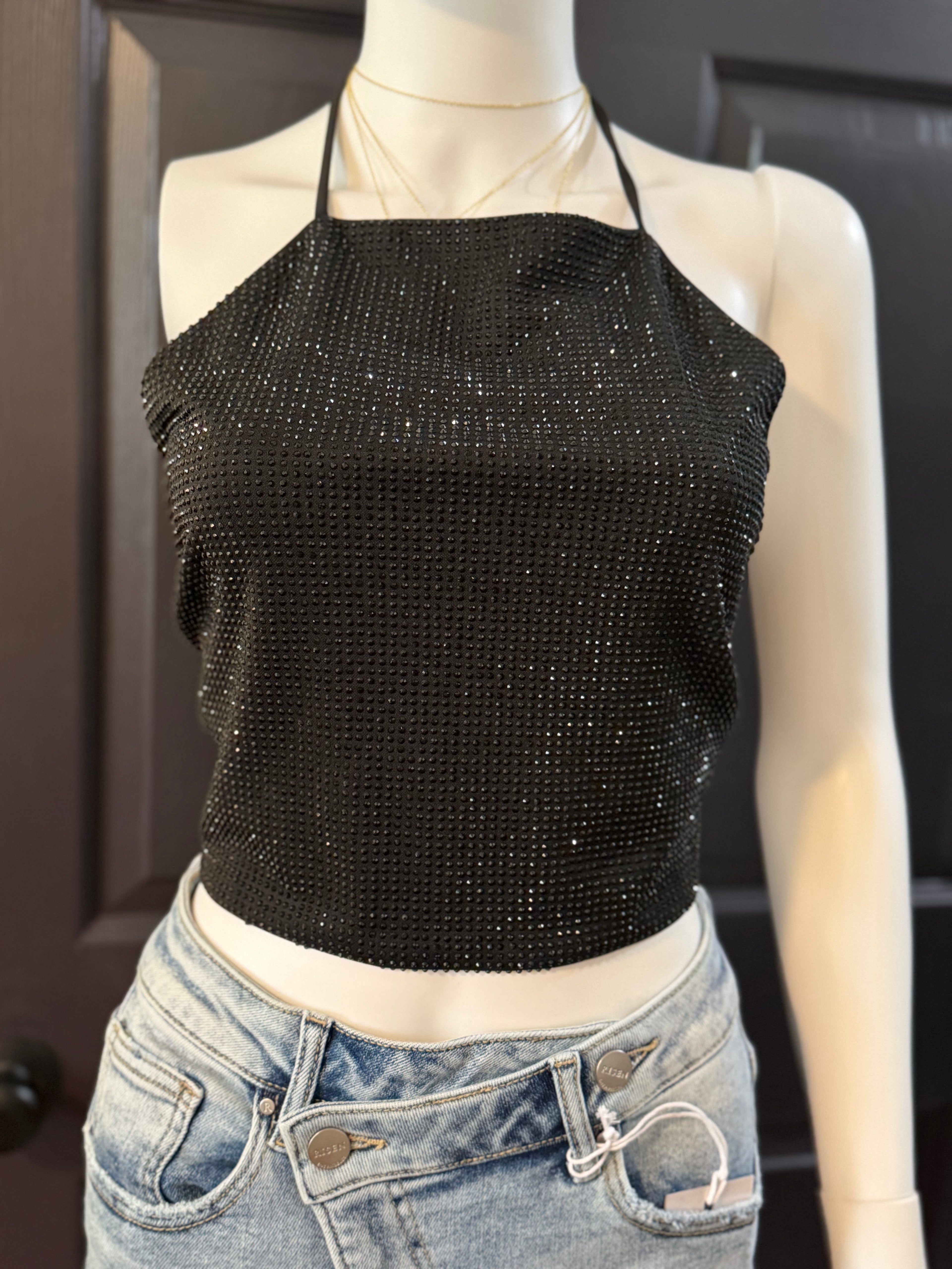 Rhinestone Black Crop