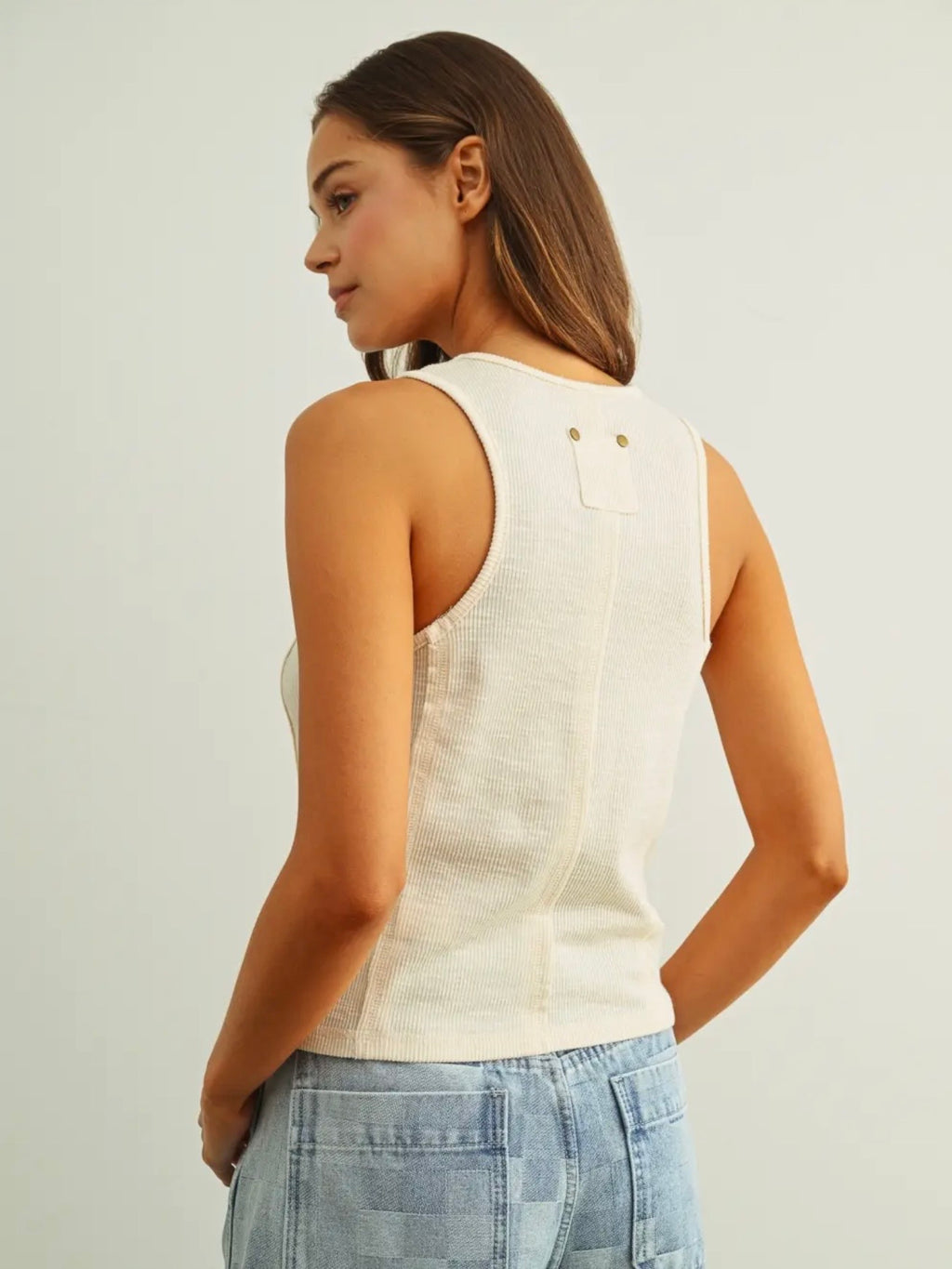 Ribbed Sleeveless Tank in Almond