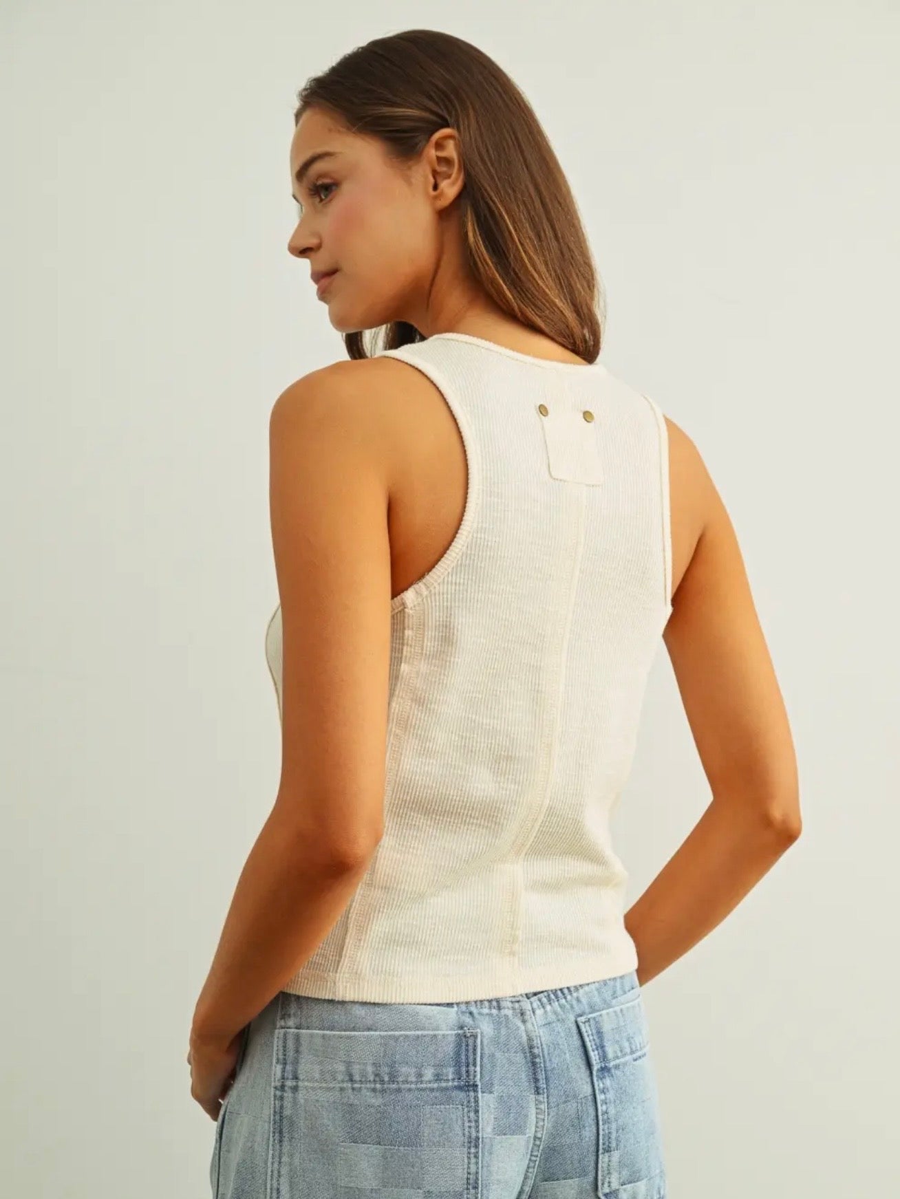 Ribbed Sleeveless Tank in Almond