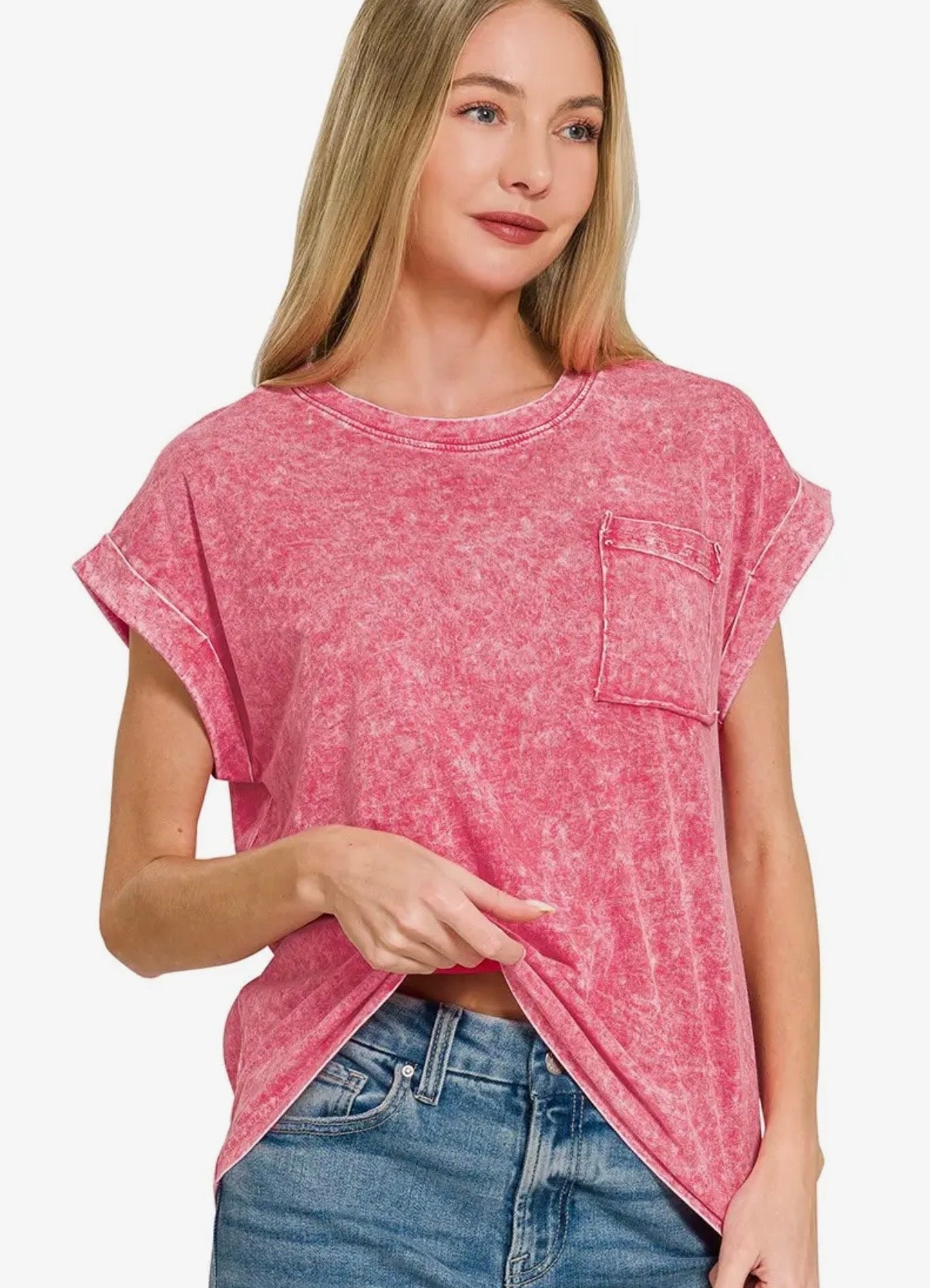 Snow Washed Cuffed Sleeve in Red