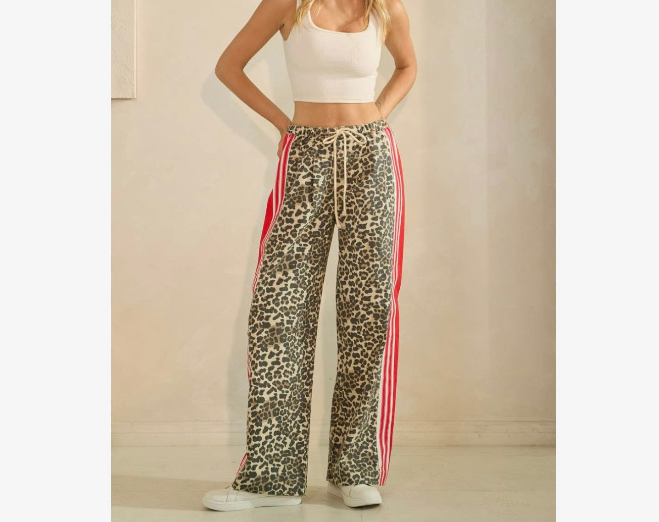 Leopard Sport Stripe Wide Leg Pant