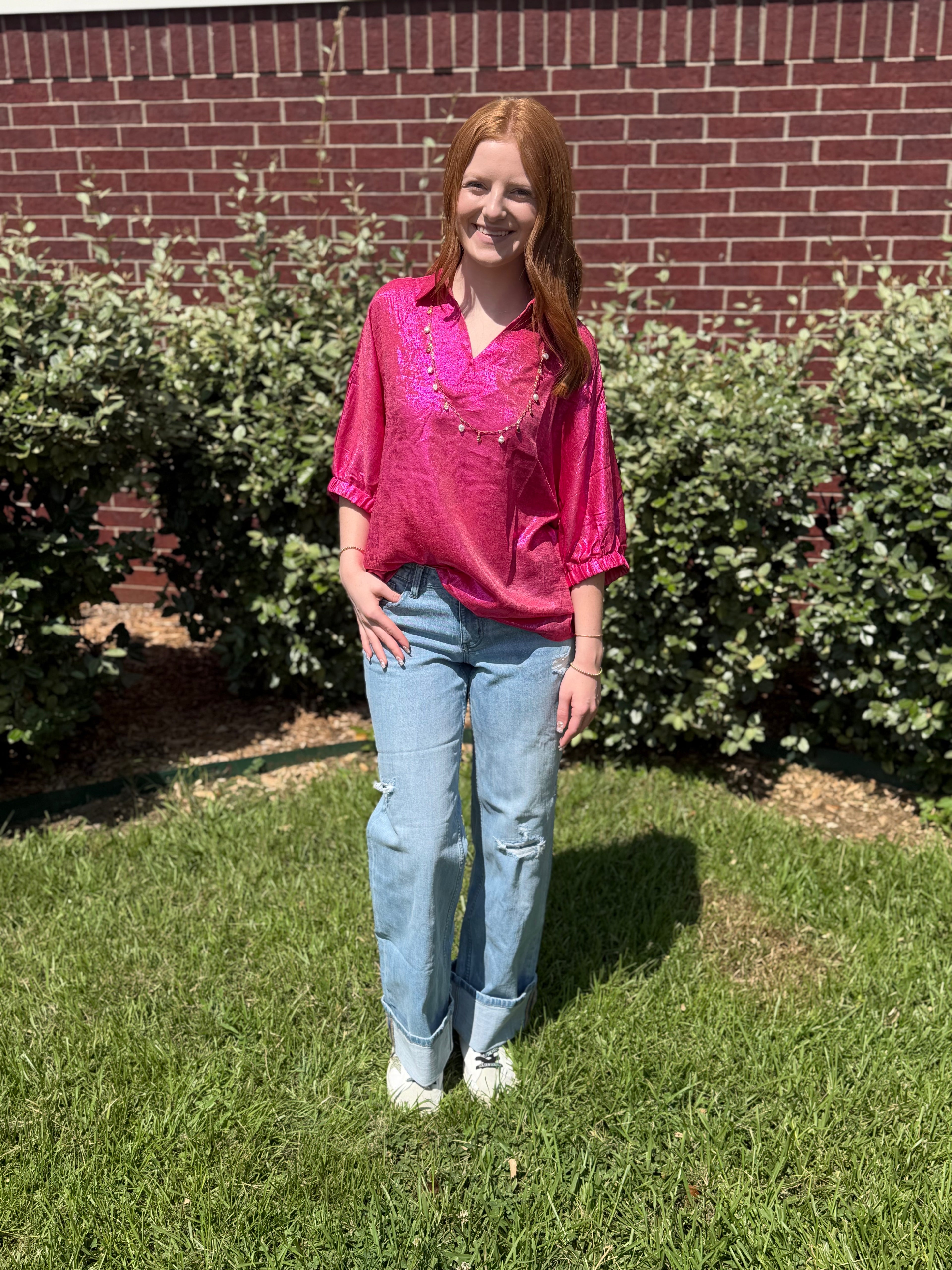 Metallic Hot Pink Blouse