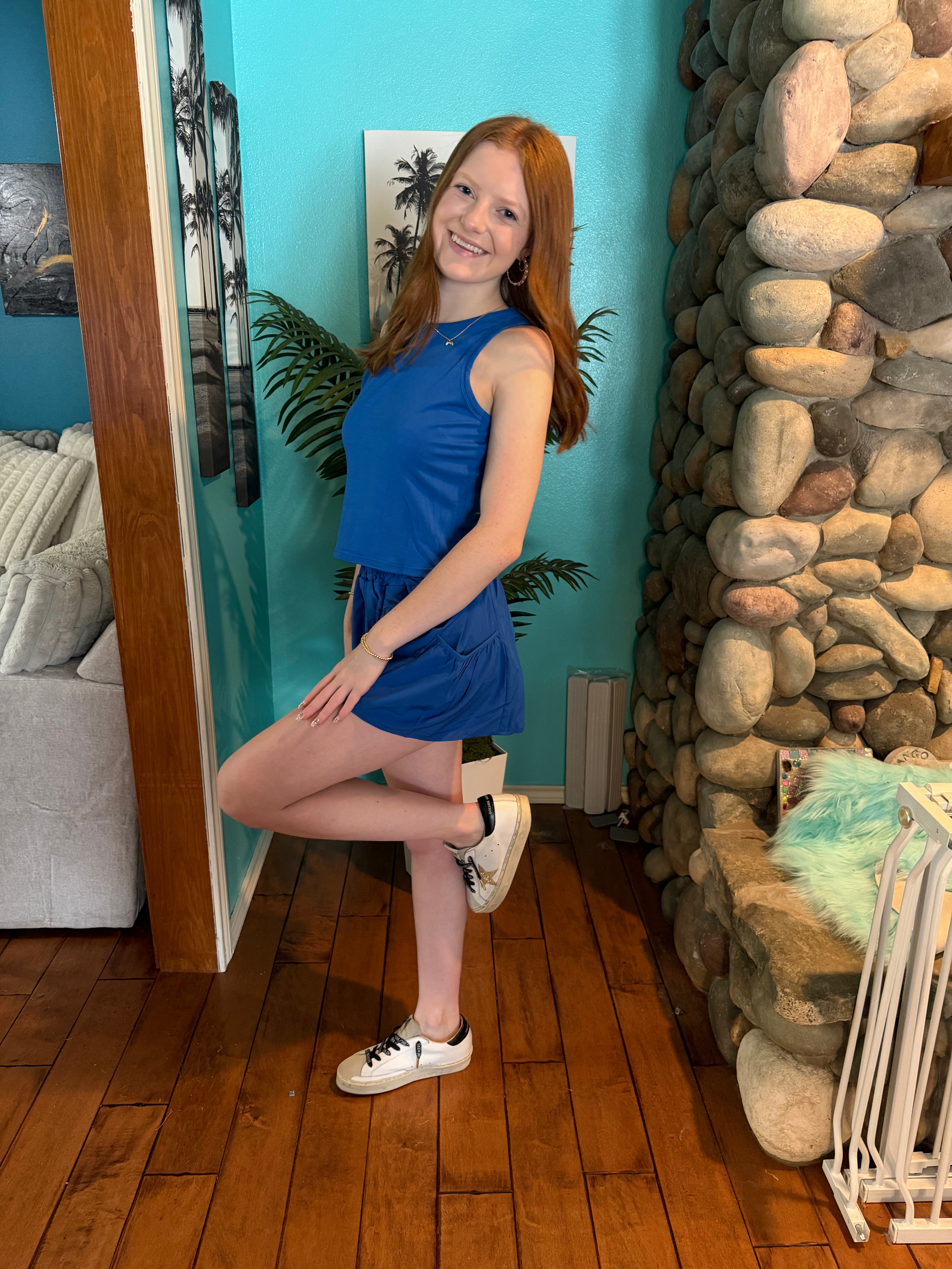 Blue Tank and Shorts Set