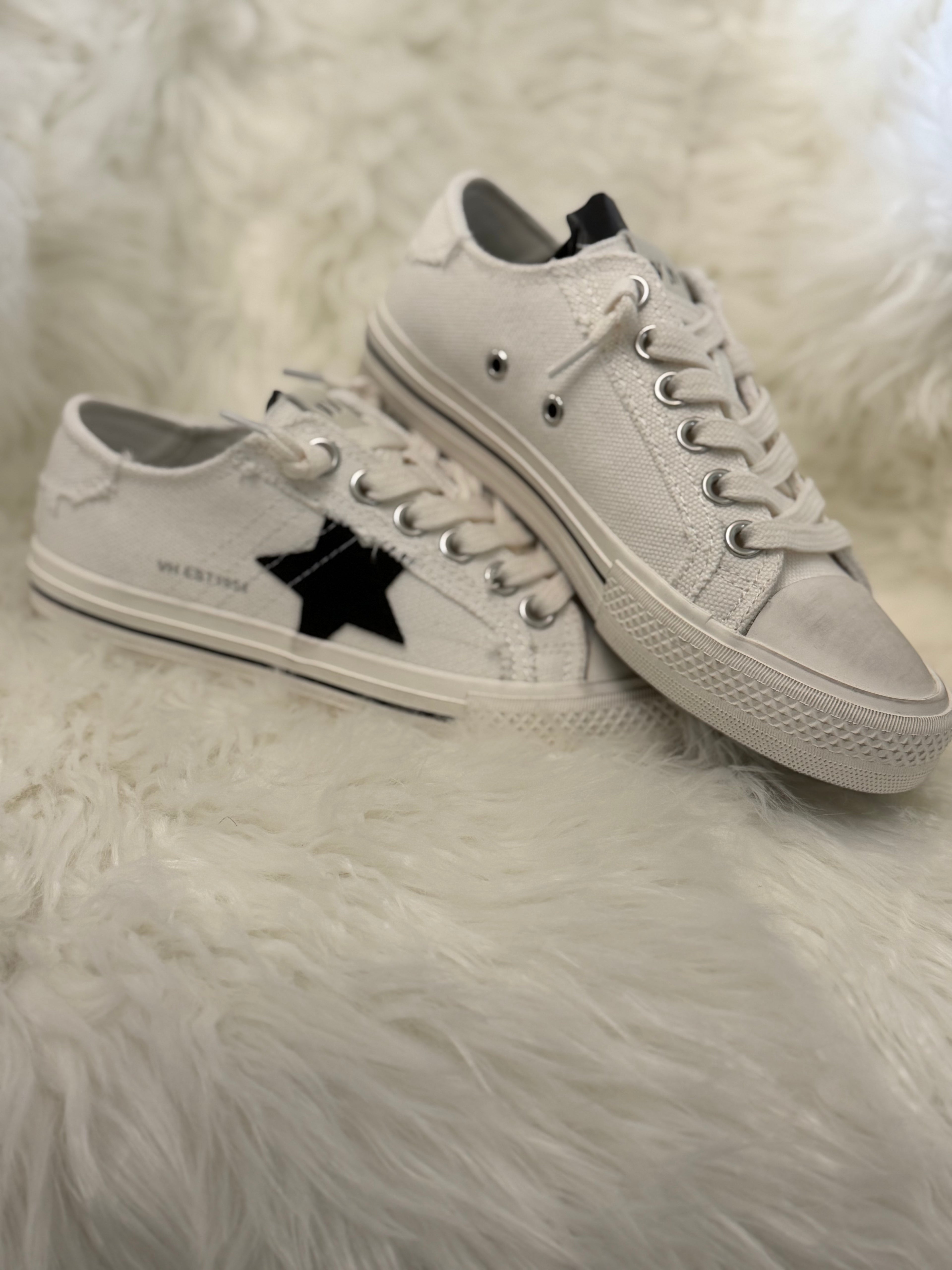 Brushed White Black Star Low Top