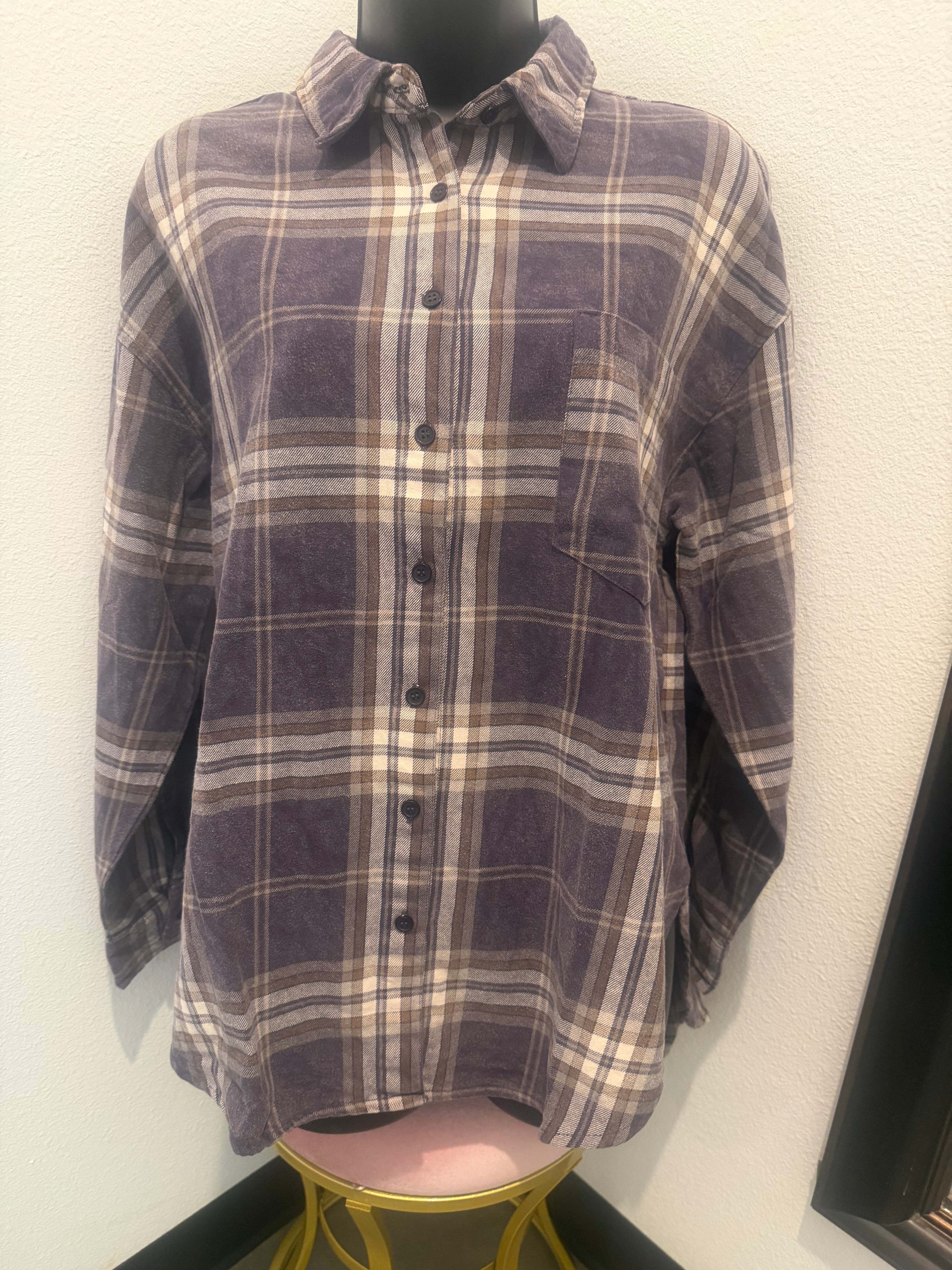 Plaid Boxy Button Down Navy