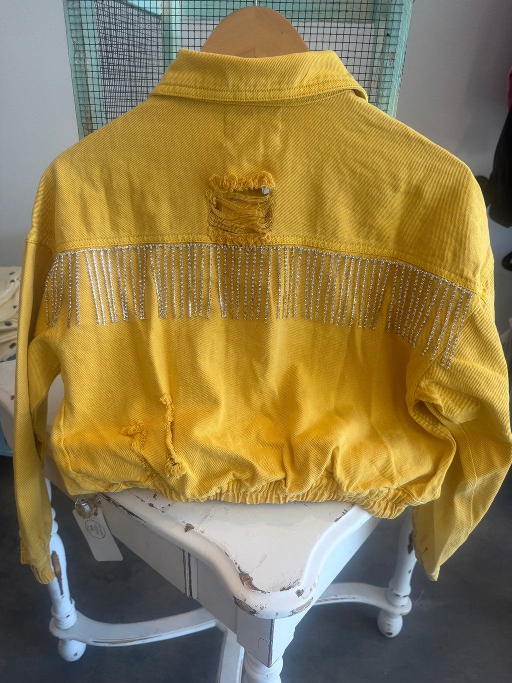 Rhinestone Fringe Back Denim Jacket