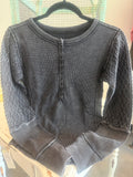 Mixed Media Cable Henley Charcoal