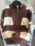 Wide Stripe Half Zip Brown/Cream