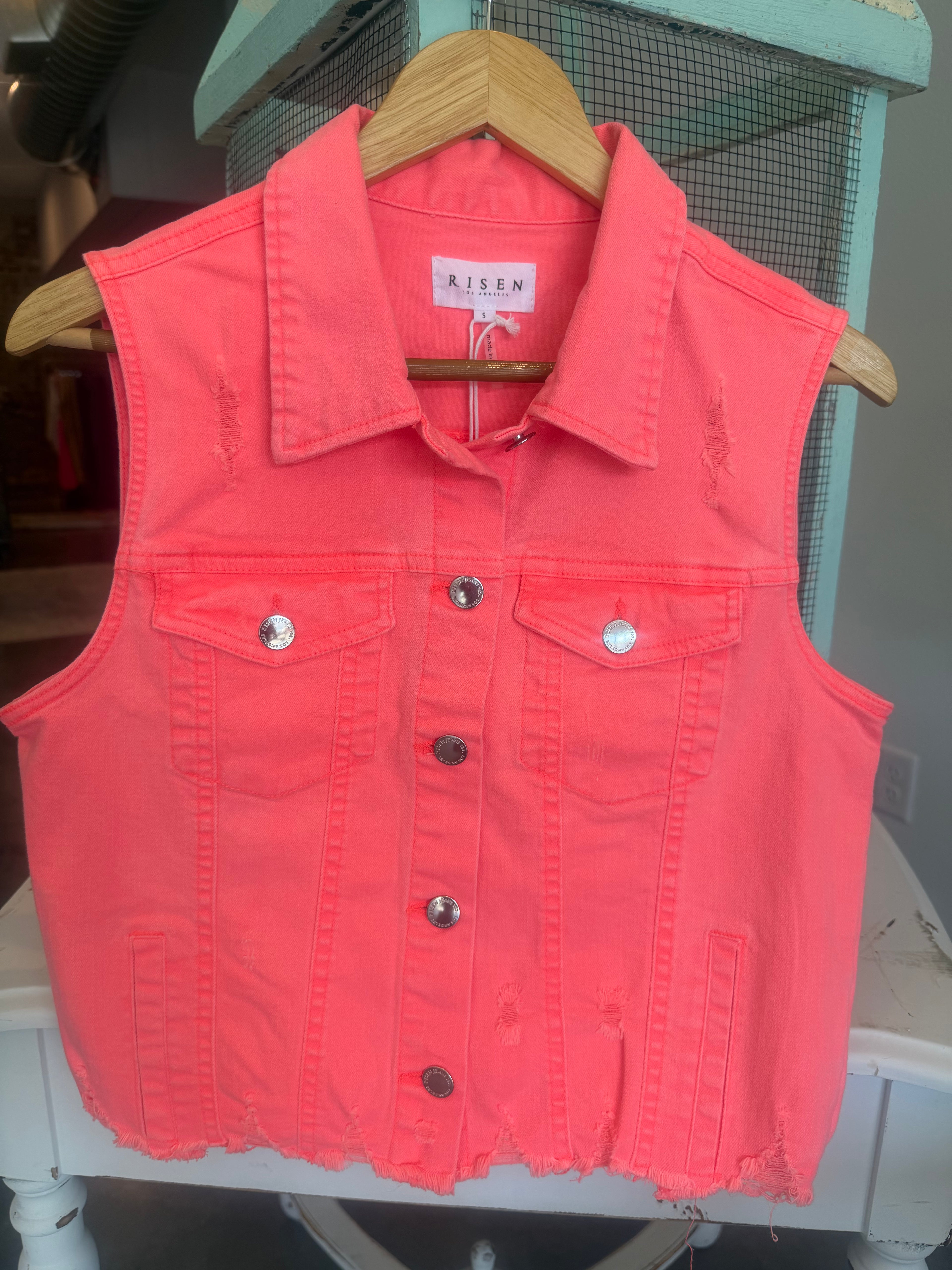 Distressed Crop Vest