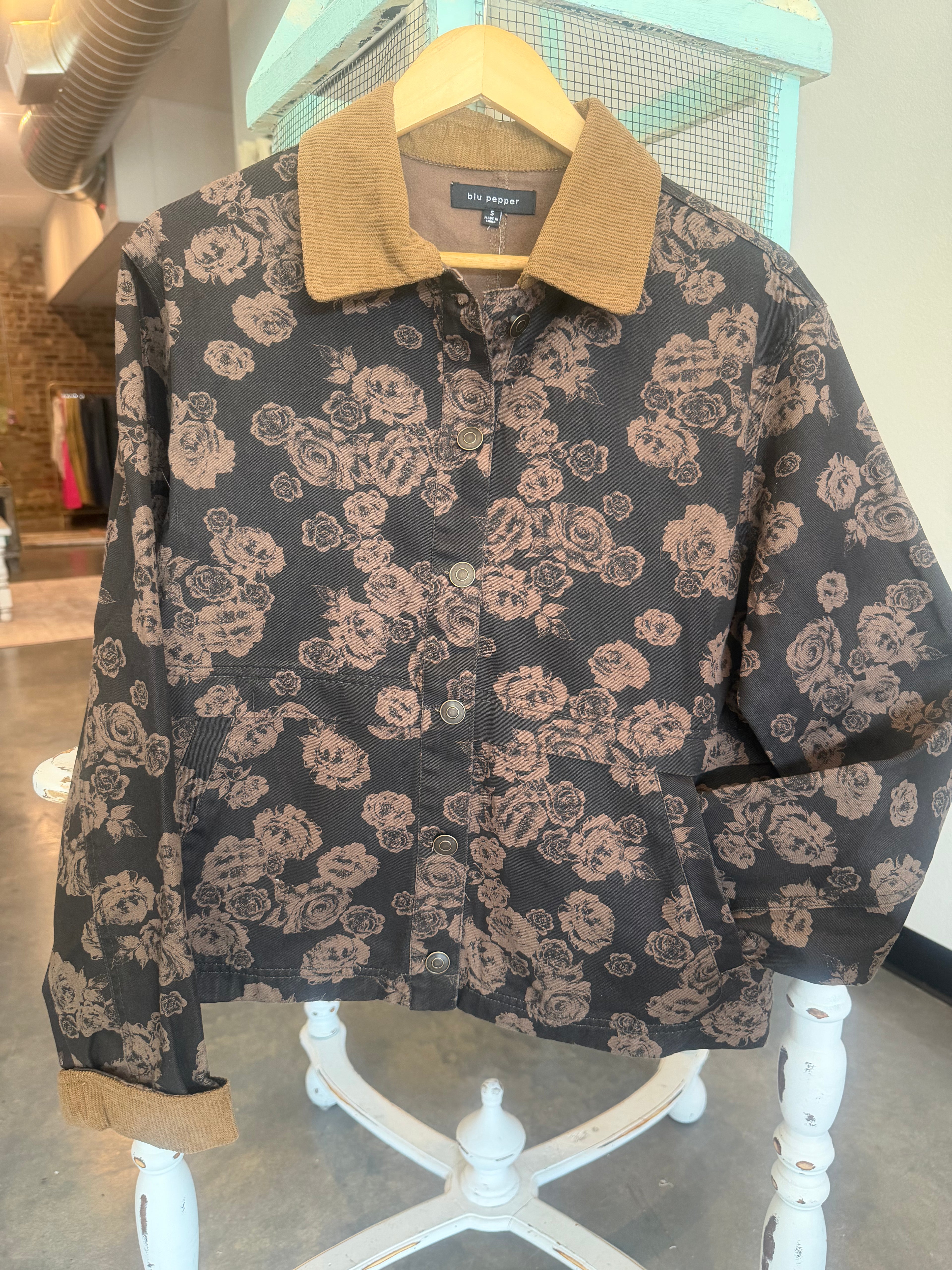 Floral Denim Corduroy Jacket