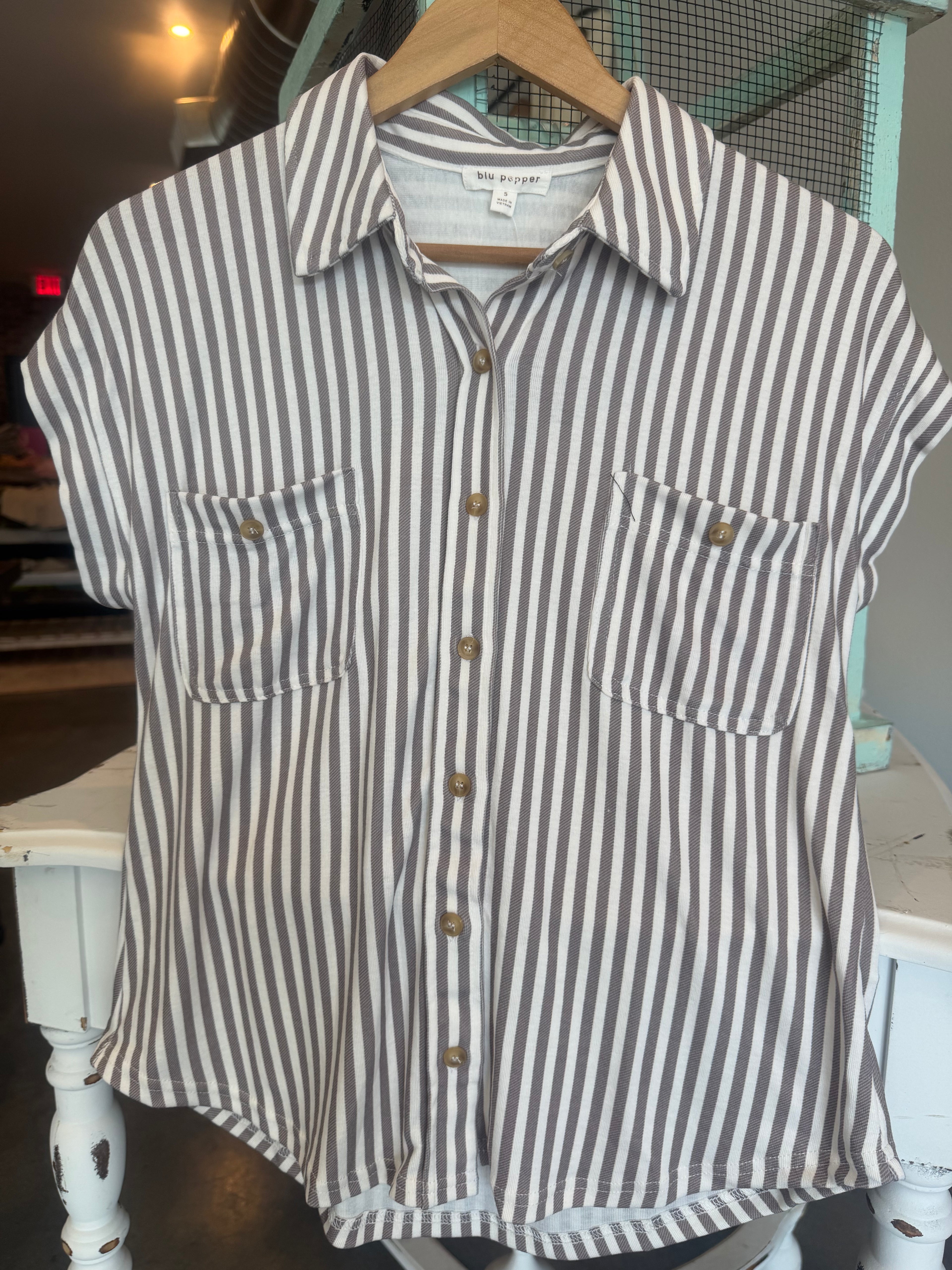 Stripe Collared Button Down Top Mocha