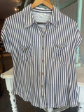 Stripe Collared Short Sleeve Button Down Charcoal