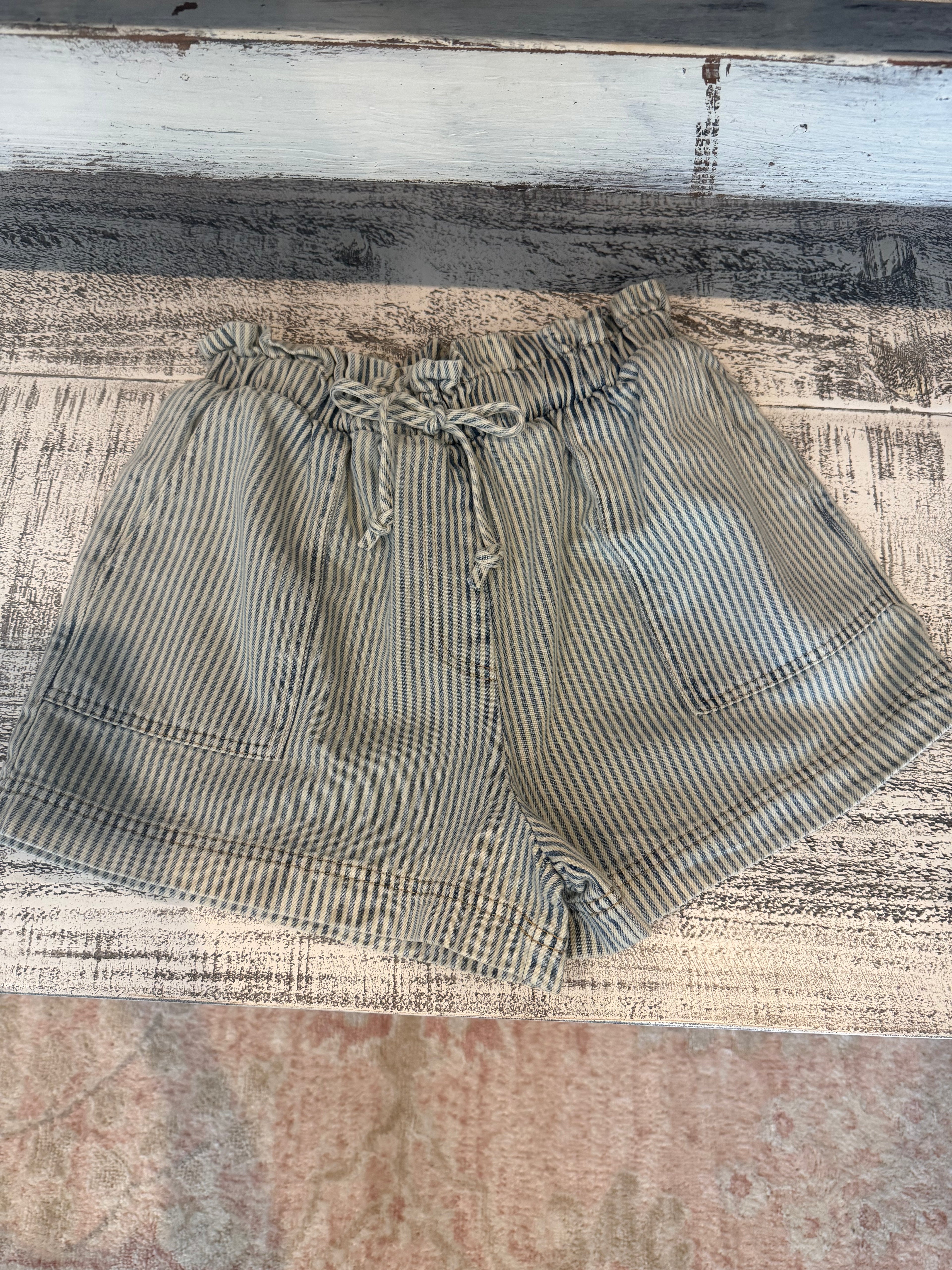 Striped Drawstring Denim Shorts