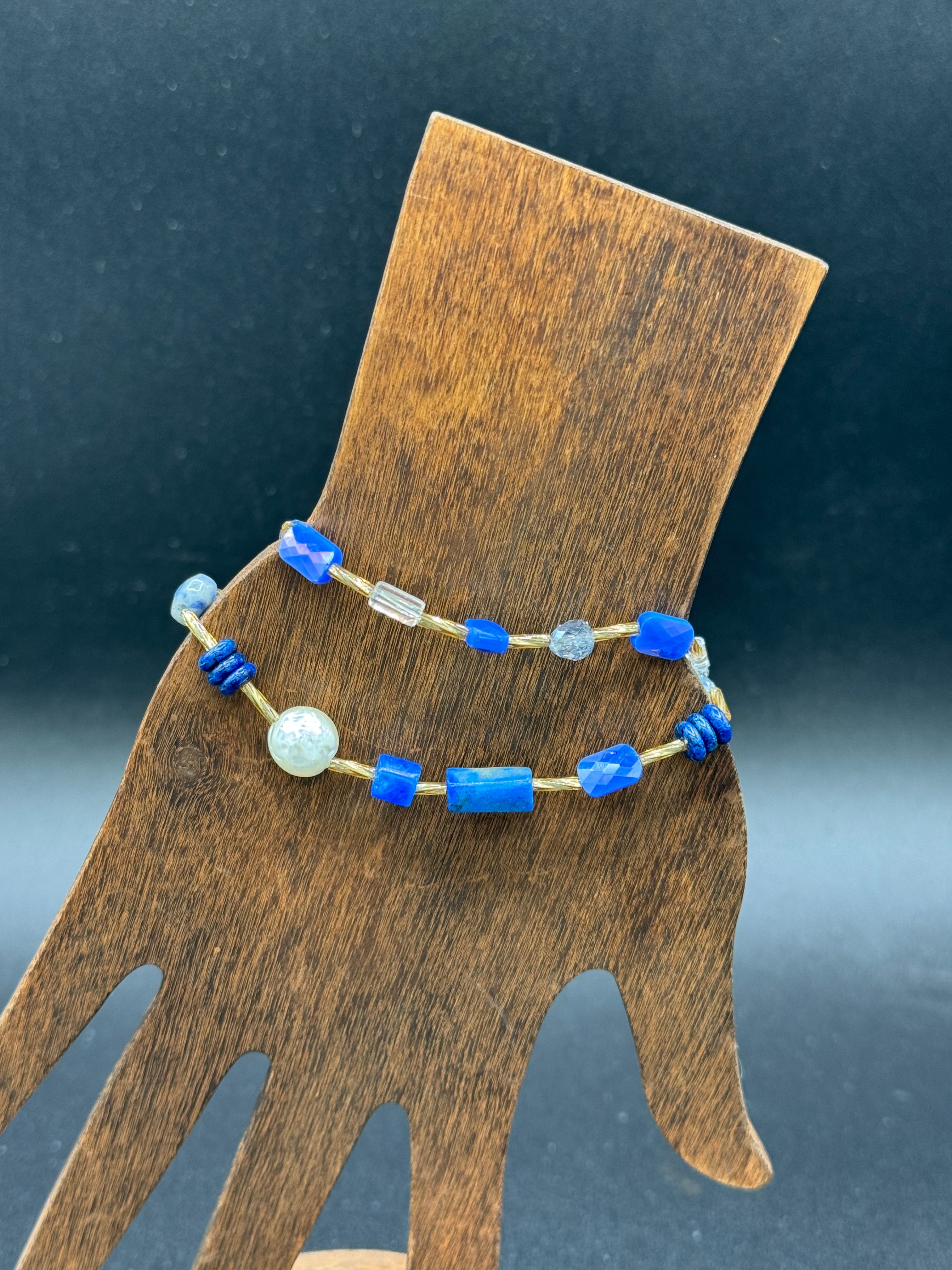 Blue/Gold Beaded Set