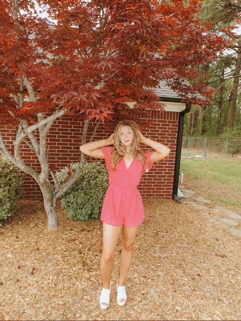 Ruffle Sleeve Textured Romper