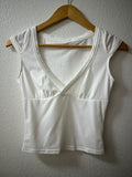 White Cropped V Neck Top