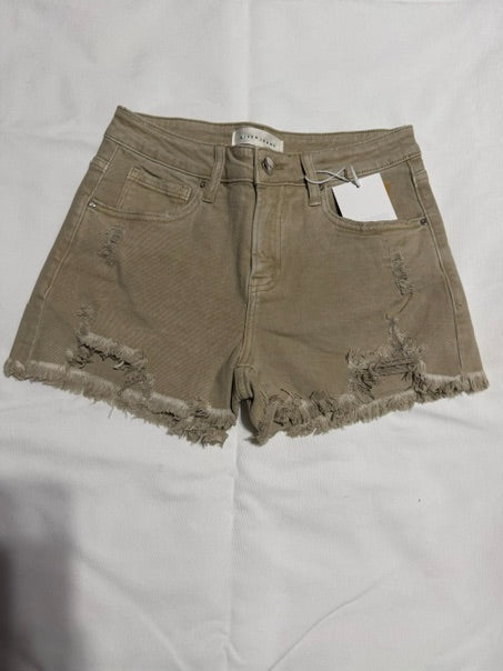 Mid Rise Frayed Hem Shorts Sand