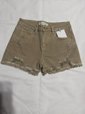Mid Rise Frayed Hem Shorts Sand